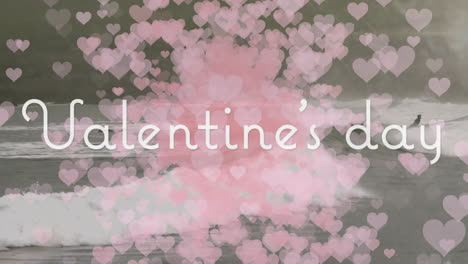 animation of valentine's day text over pink hearts