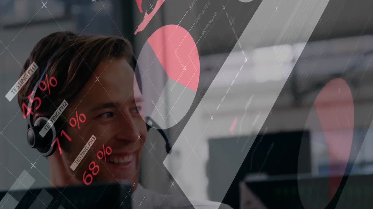 백그라운드에서 작업자를 가진 데이터 처리의 애니메이션