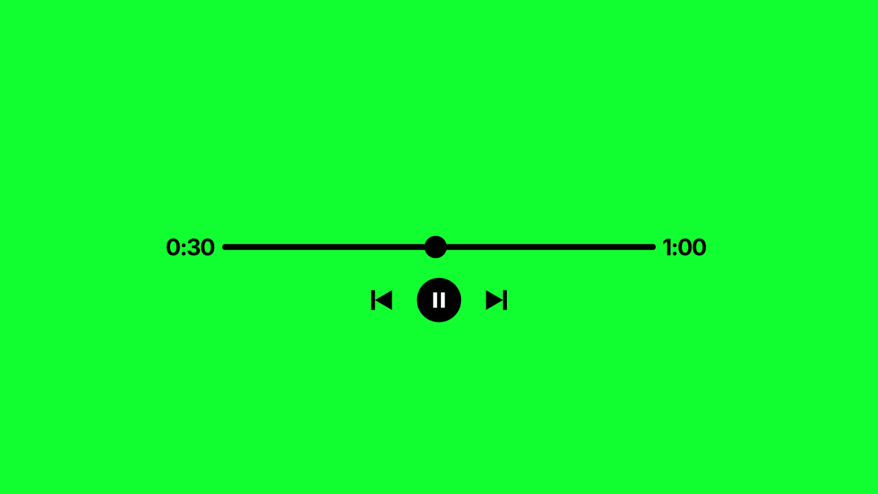 Animated Video Player Interface with Progress Bar on Green Screen