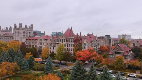 aerial cinematic footage of university of chicago during autumn