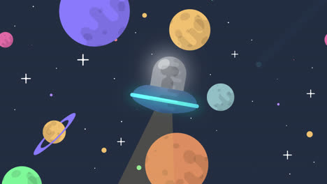 평평한 디자인의 행성과 함께 ufo 배경의 모션 그래픽