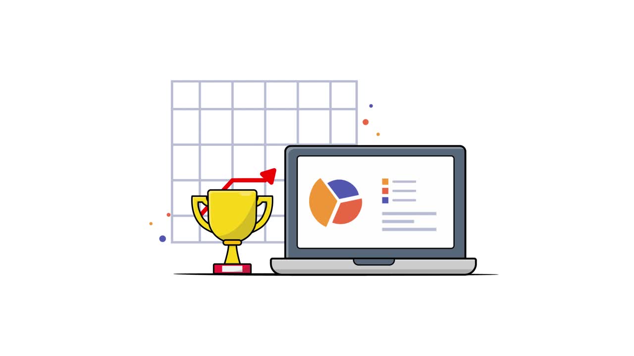 Animated Laptop with Data Analysis and Business Growth