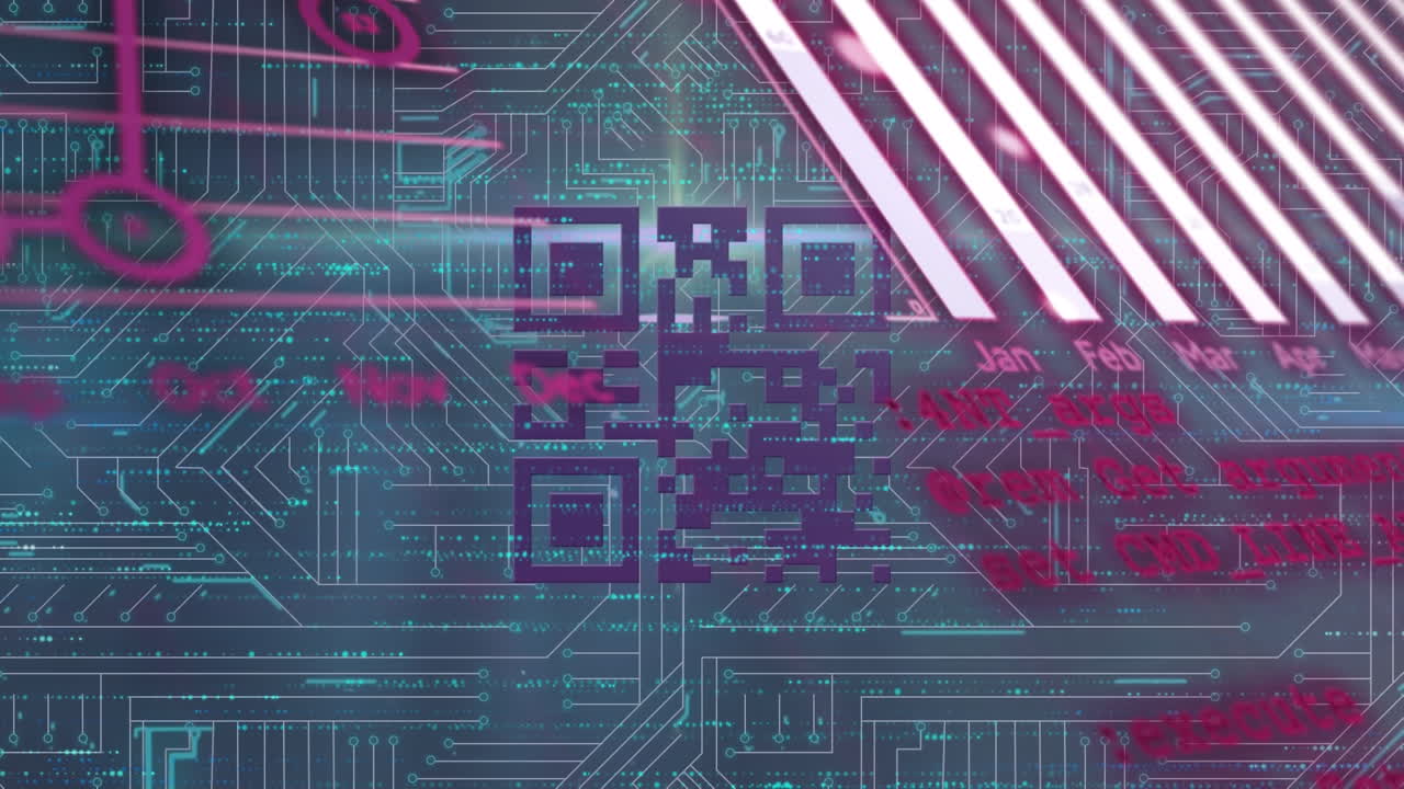 Animation of processing socket over qr code on dark background