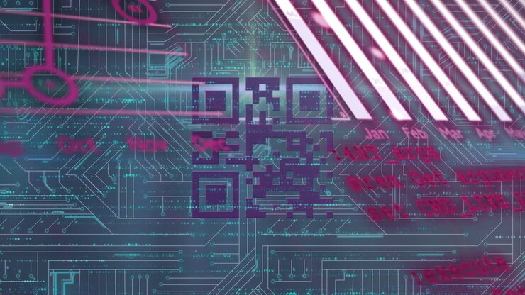 Animation of processing socket over qr code on dark background