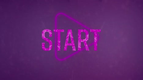 Animation-of-start-text-banner-over-neon-play-icon-against-purple-background