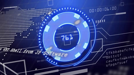 futuristic data processing animation with circular interface over digital codes