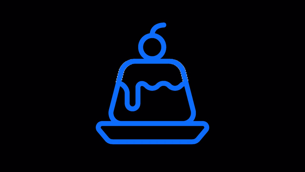 Animiertes blaues Line-Art-Symbol eines Puddings mit einer Kirsche.