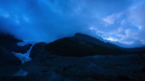 timelapse cloudy sunset over los perros glacier in towers of paine, chile