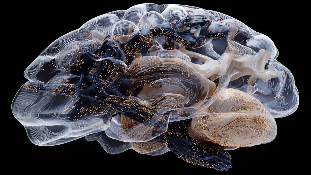A Stunning Visualization of the Human Brain, Showcasing Complex Neural Connections, Organic Textures, and Intricate Patterns in a Mesmerizing Abstract Presentation