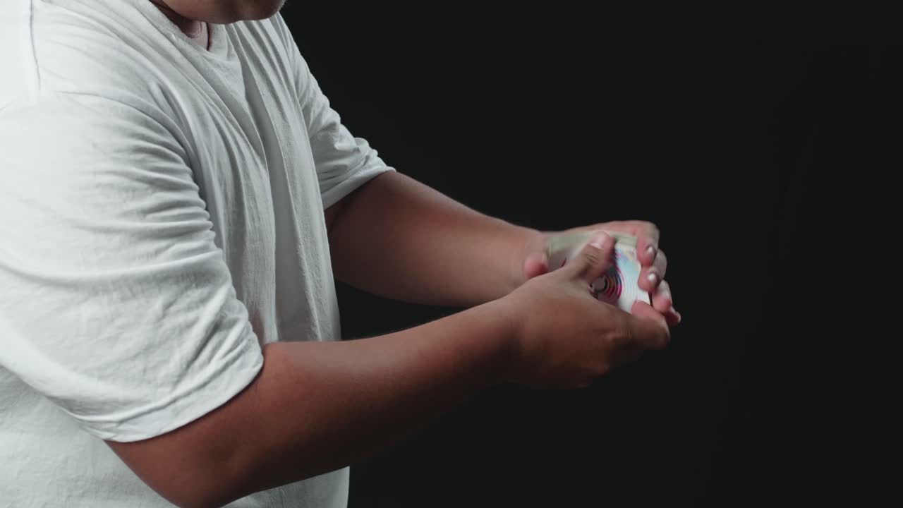 Magician Starts Showing His Trick With Cards, Cards Cascading Down