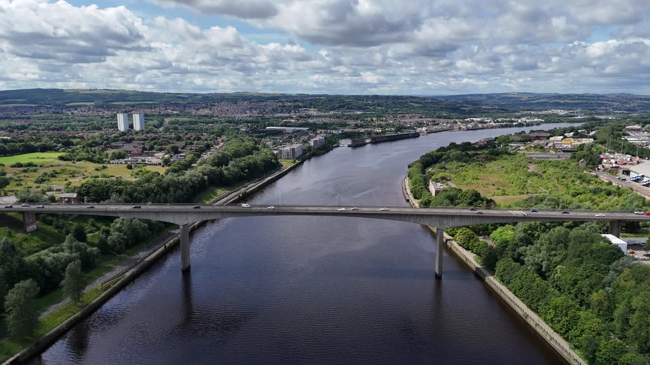 Drone Aerial View Footage Newcastle Upon Tyne City Tyneside Geordie North East England UK Gateshead Bridge