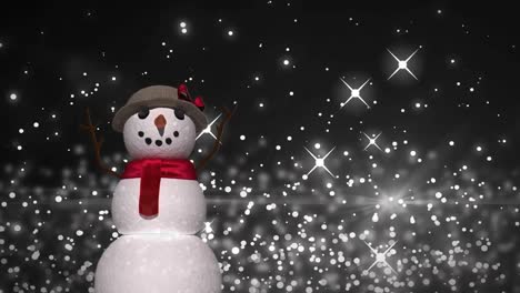 White-sparkles-and-glowing-spots-moving-against-snowman-