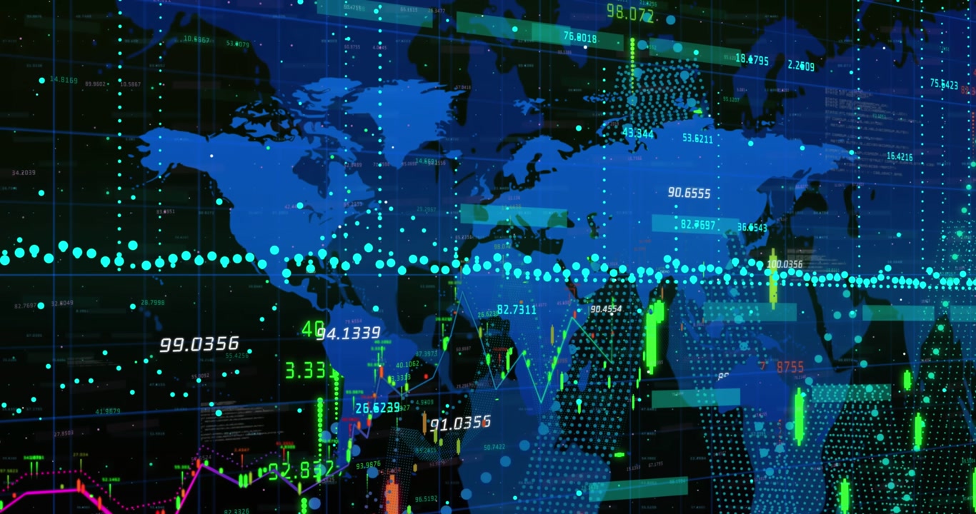Animation of globe statistics and financial data processing