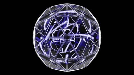 futuristic geometric glass sphere constructed from triangles. neon lights moving inside the ball. seamless pattern with alpha channel.