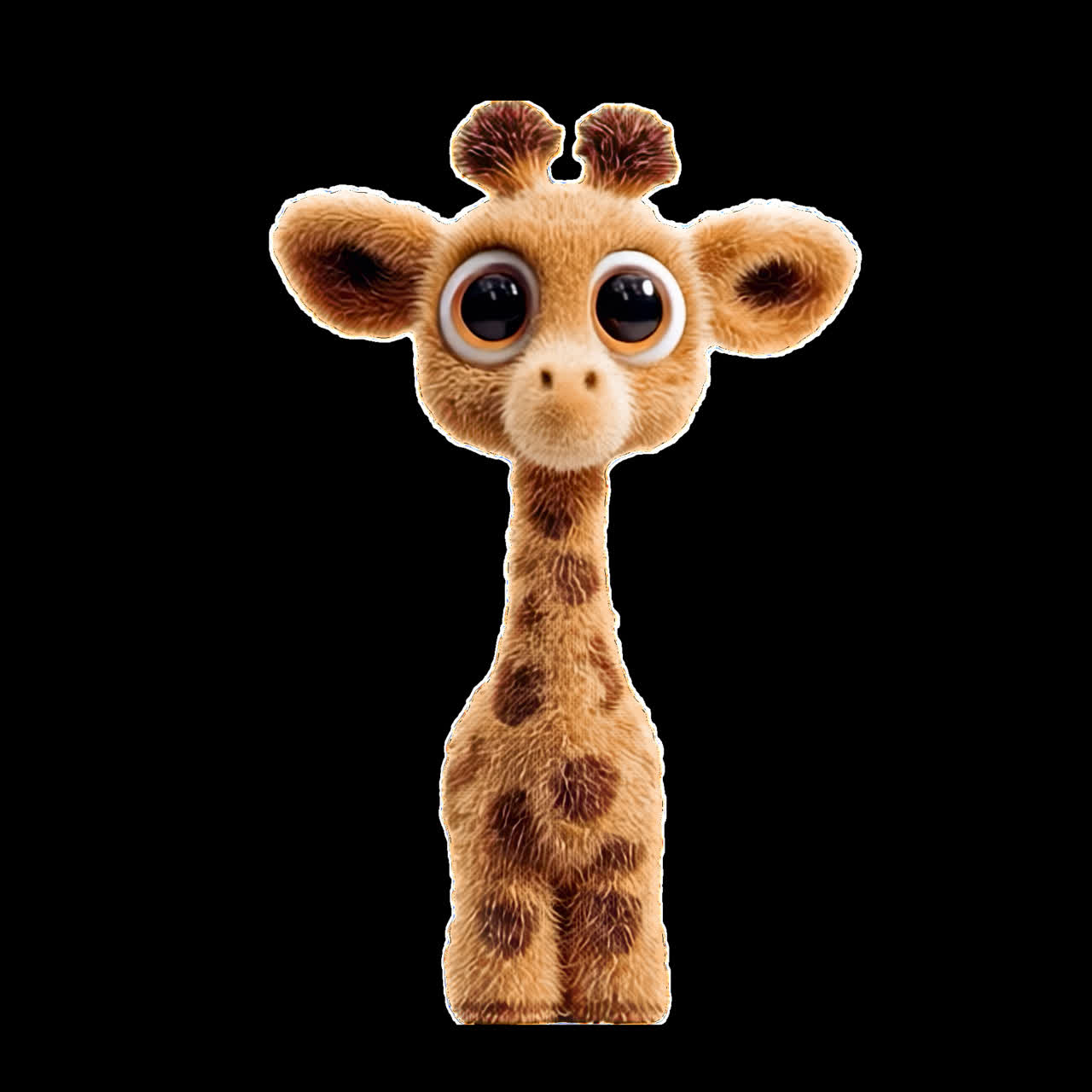 Cute fluffy cartoon giraffe animation isolated asset, transparent 4K video, alpha channel, ProRes