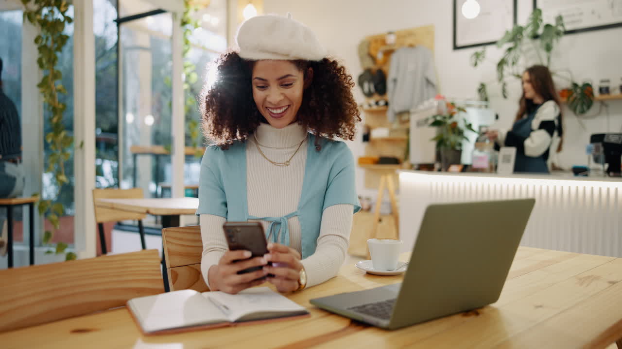Woman working at cafe