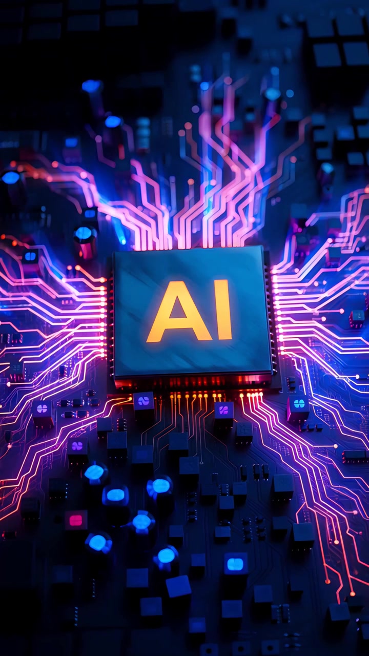 Sfondo Tecnologico Futuristico con Scheda Madre e Chip AI 4K