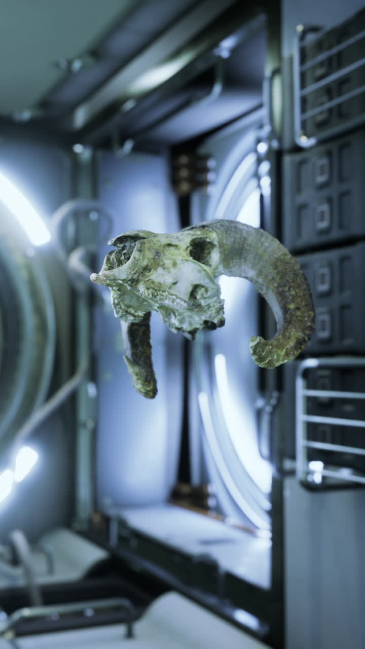 Ram skull floating in the intriguing iss environment