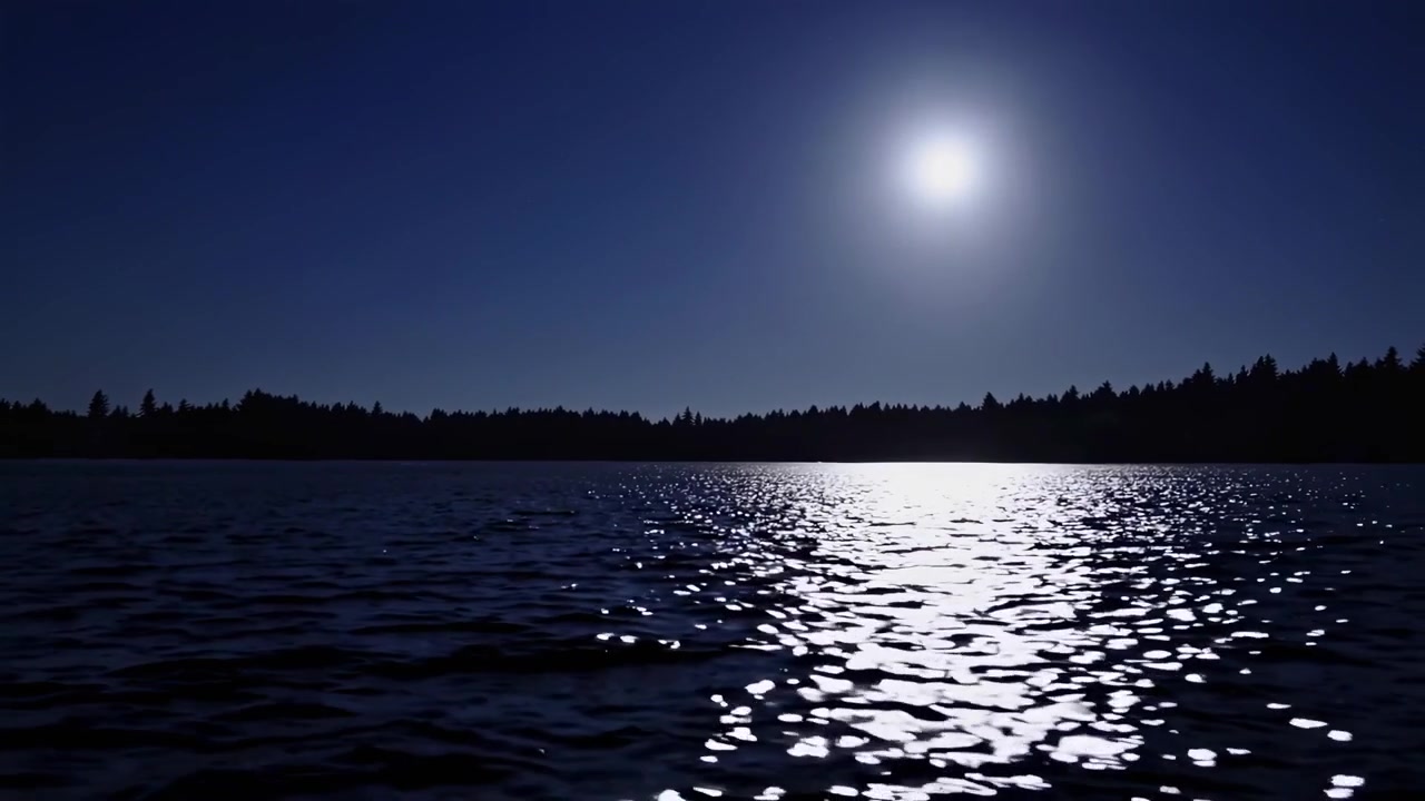 Luna piena che si riflette su un lago calmo di notte.