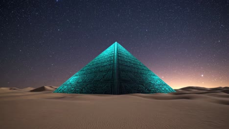 futuristic pyramid in the desert at night
