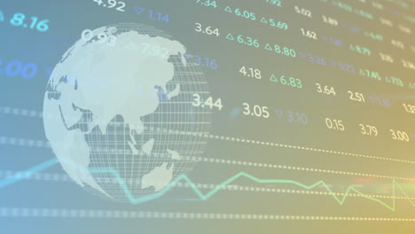 animation of changing numbers with graphs and globe moving on abstract background