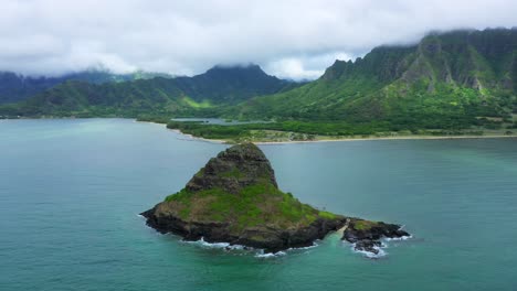 chinaman's hat scenic landmark aerial orbit off hawaiian coast