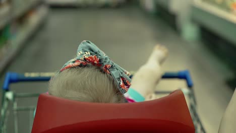 child sits in a specially equipped chair 6 in the supermarket 2