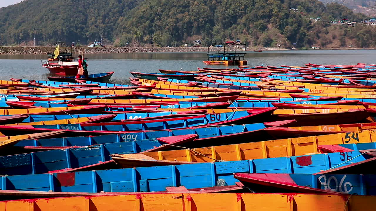 Colorful wooden boats at the shore