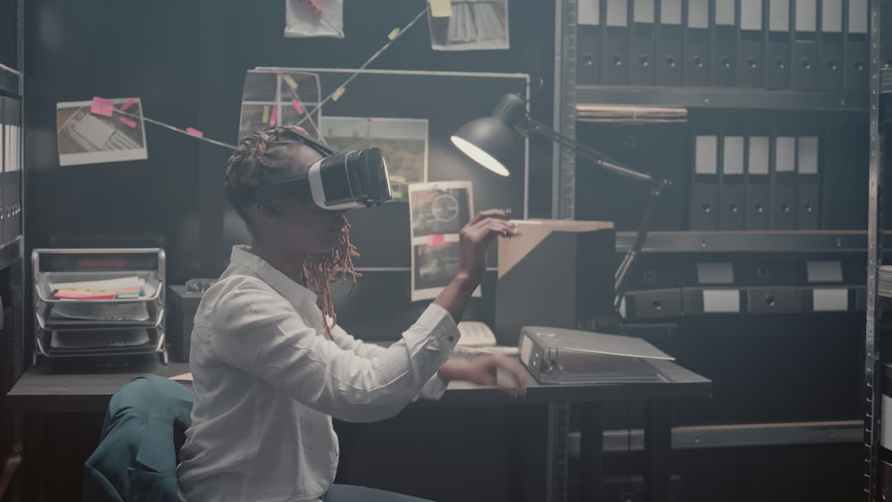 Woman Using VR Headset in Office