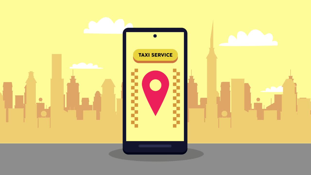 con aplicación de servicio de taxi de teléfono inteligente en la ciudad