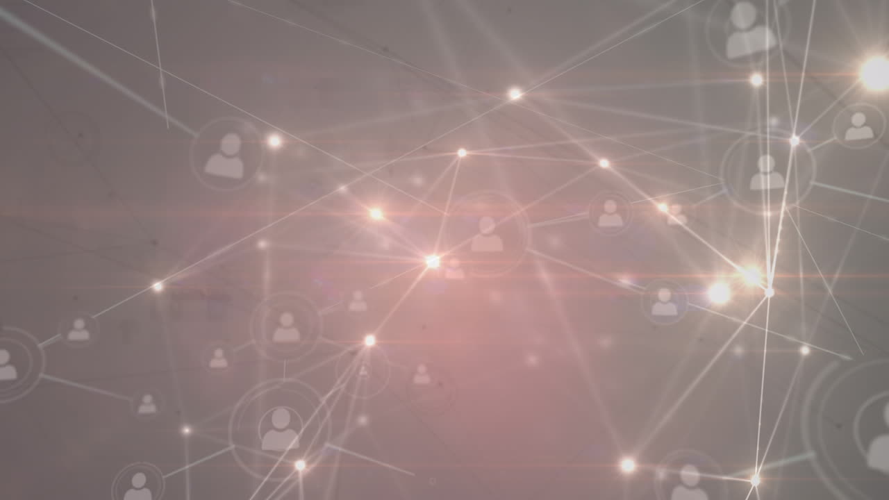 animación de la red de conexiones con iconos sobre fondo azul