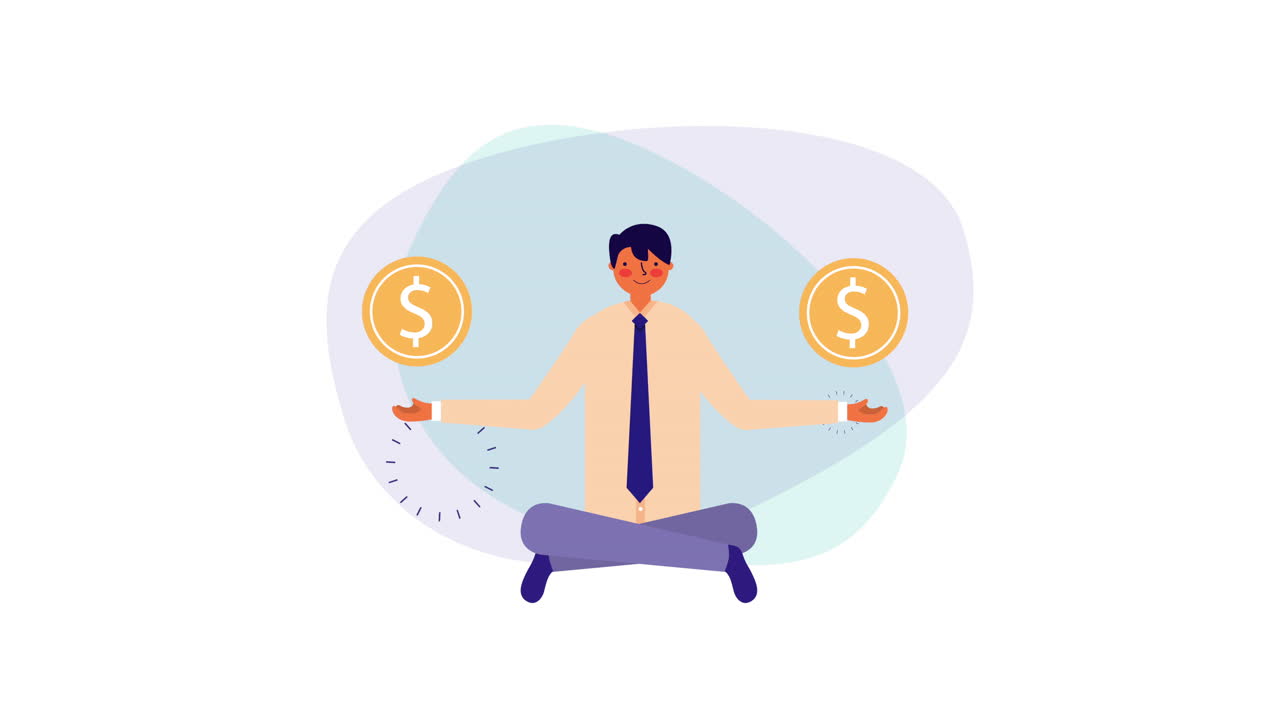 로터스 포지션과 동전을 가진 사업가 노동자