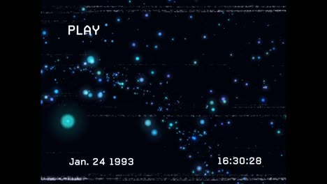 animación de interferencia de fallo sobre puntos brillantes en fondo negro