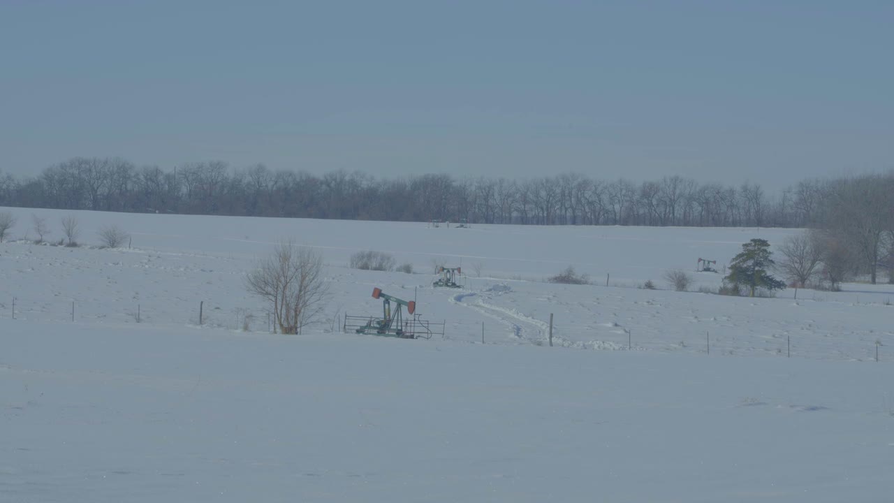 multiple pumpjacks oscilating in operation