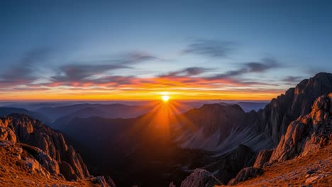 sunrise or sunset over majestic mountain peaks