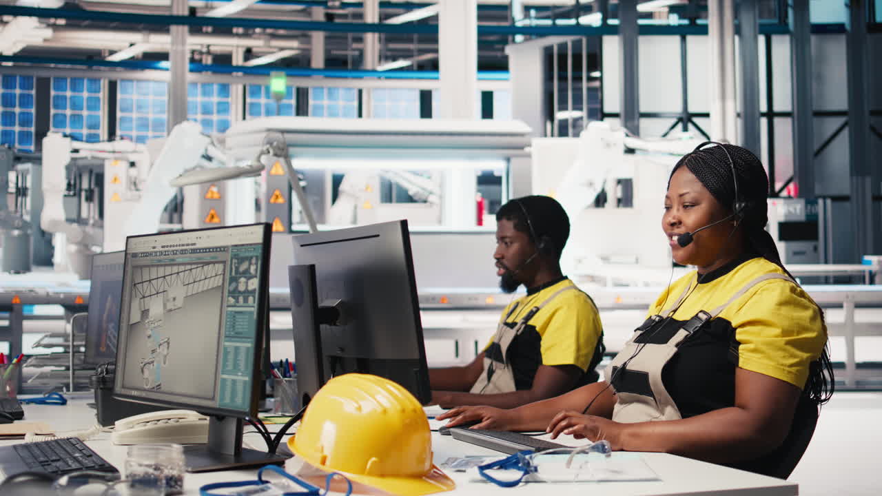 Vertical Video Solar energy female expert providing remote support in solar panel plant