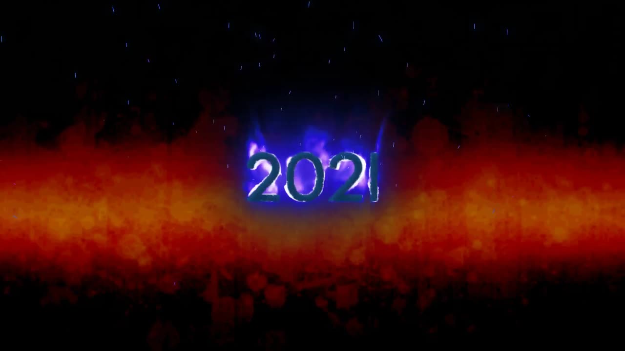 animación del texto de 2021 en llamas ardientes sobre fondo marrón
