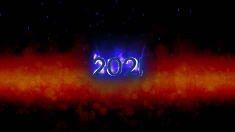 animación del texto de 2021 en llamas ardientes sobre fondo marrón