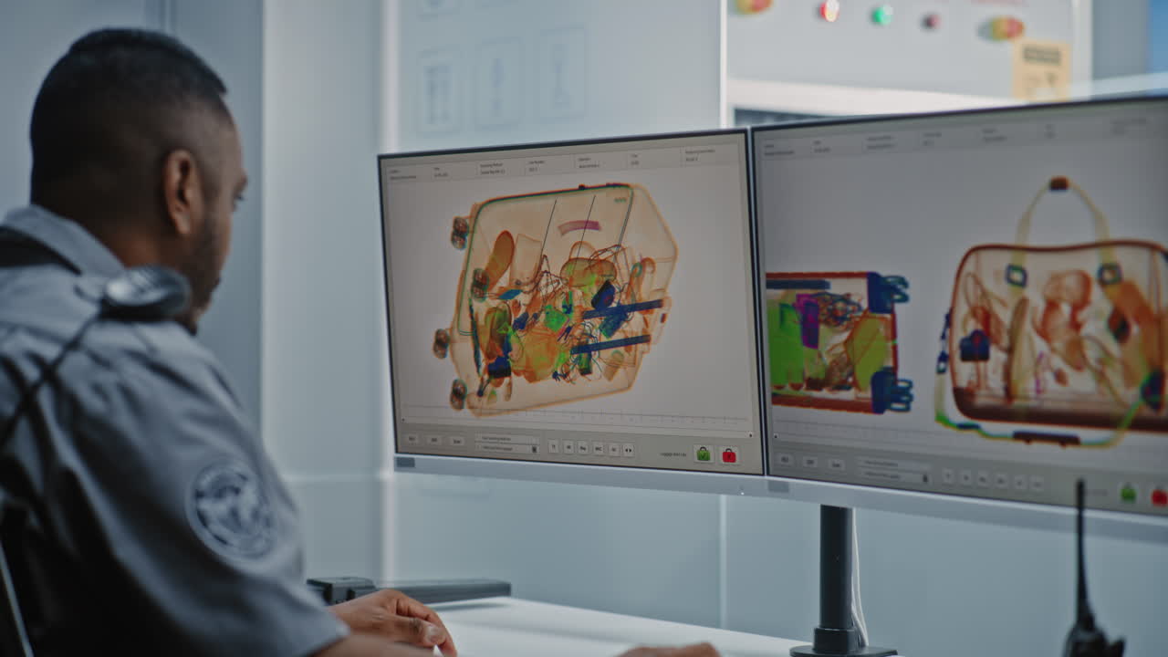 Airport Security Officer Checking Baggage