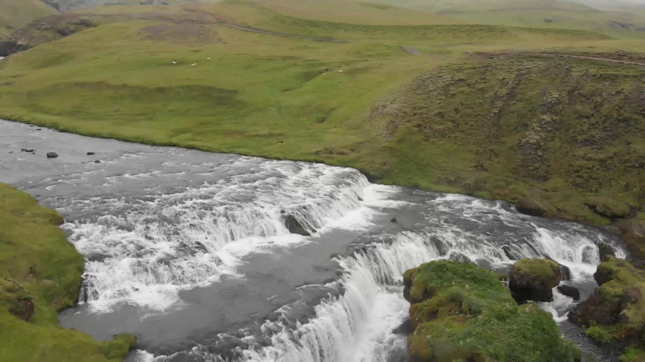 Iceland upper Skogafoss Waterfall Drone Shot