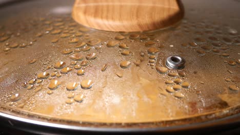 Close-up of a Pan with Lid and Water Droplets