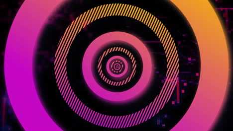 animation of glowing mesh light spots moving over neon circles on black background