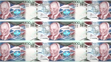 billetes de cien dólares de la isla de barbados rodando, dinero en efectivo, bucle