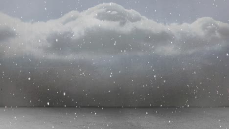 animación de nieve cayendo en bucle sin costuras sobre el cielo nublado en el fondo