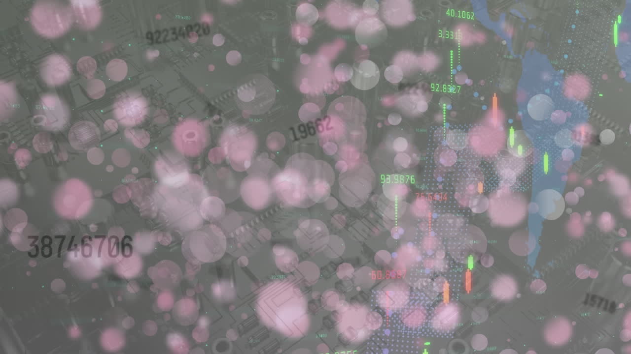 마이크로프로세서 연결에 대한 금융 데이터 처리에 대한 분홍색 빛 반점