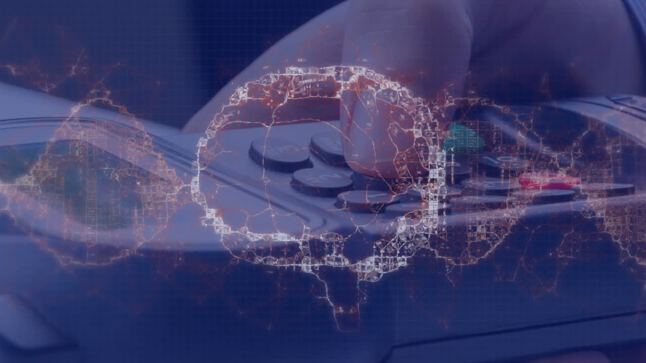 Animation of human brain and dna strand spinning over payment terminal