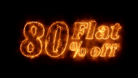 flat 80% percent off word hot animated burning realistic fire flame loop.