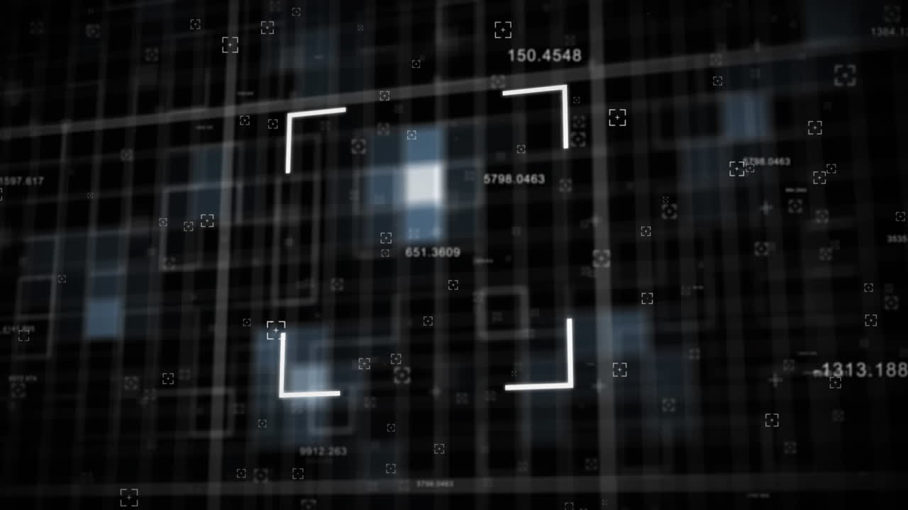 旋回する円上の複数の星をスキャンする複数の変化する数字と正方形の範囲