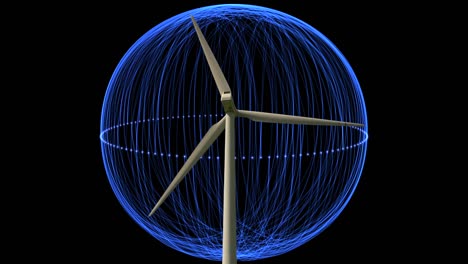 composite clip of wind mill with digital generated background animation