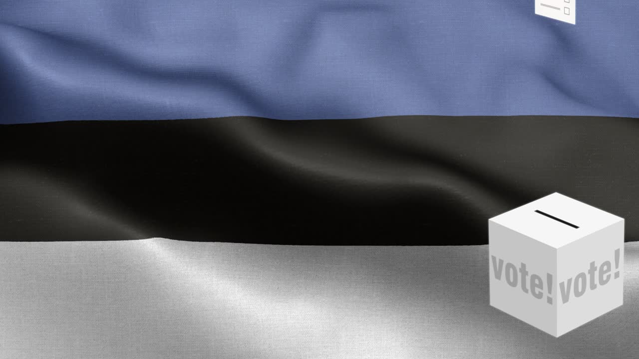 Ballot box in front of flag - Ballots fly to box for Estonia selection - Election - Vote - Flag Of Estonia - Estonia Flag High Detail - National flag Estonia wave Pattern loopable Elements